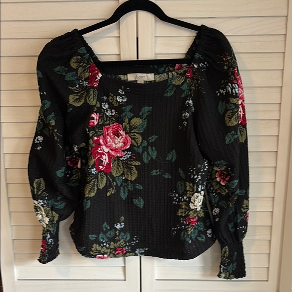 LOFT Tops - LOFT Black Floral Smocked Long Sleeve Blouse | Size M